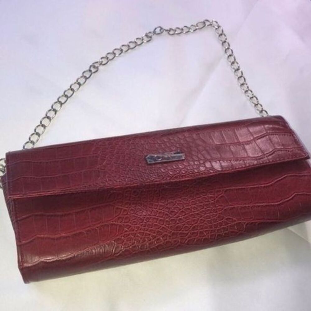 CHI case faux crock embossed red purse with chain satin lining.